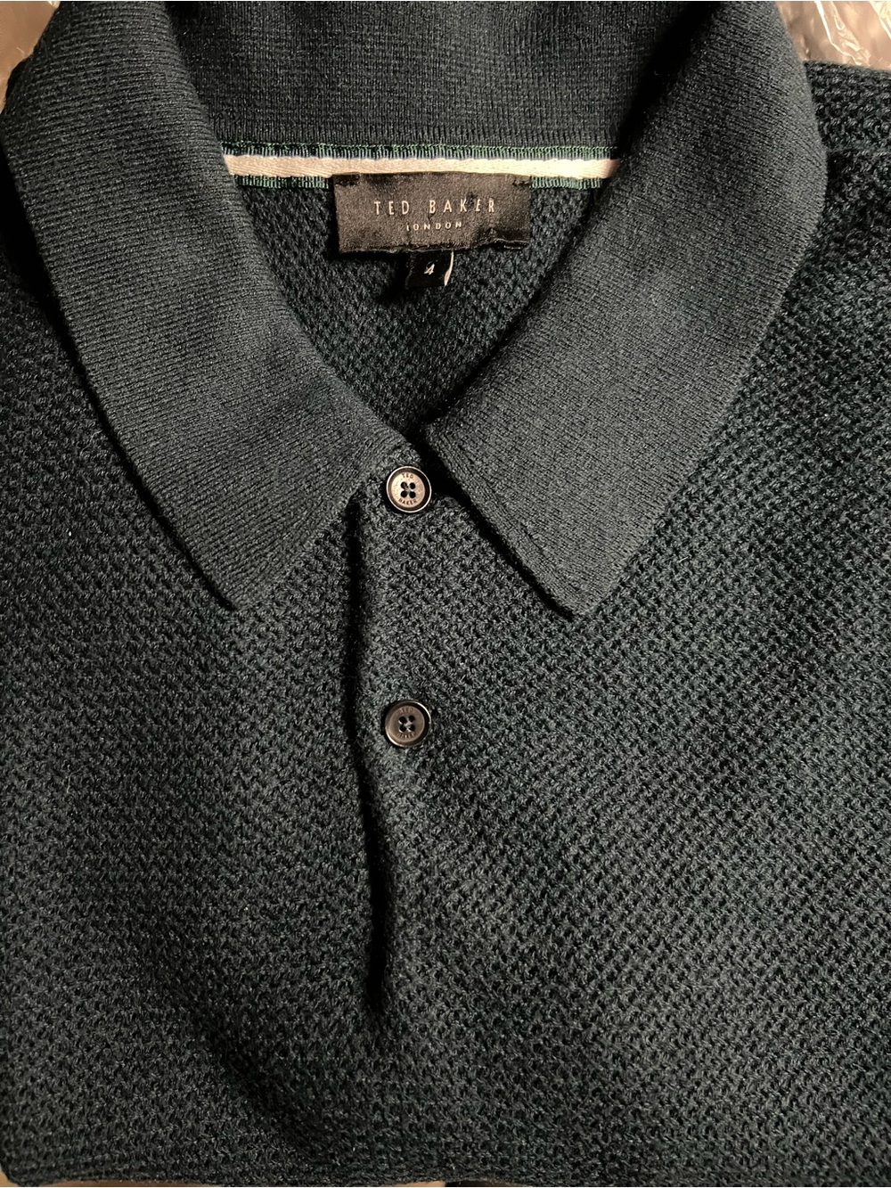 Ted Baker London Navy Textured Knit Short Sleeve Polo Shirt